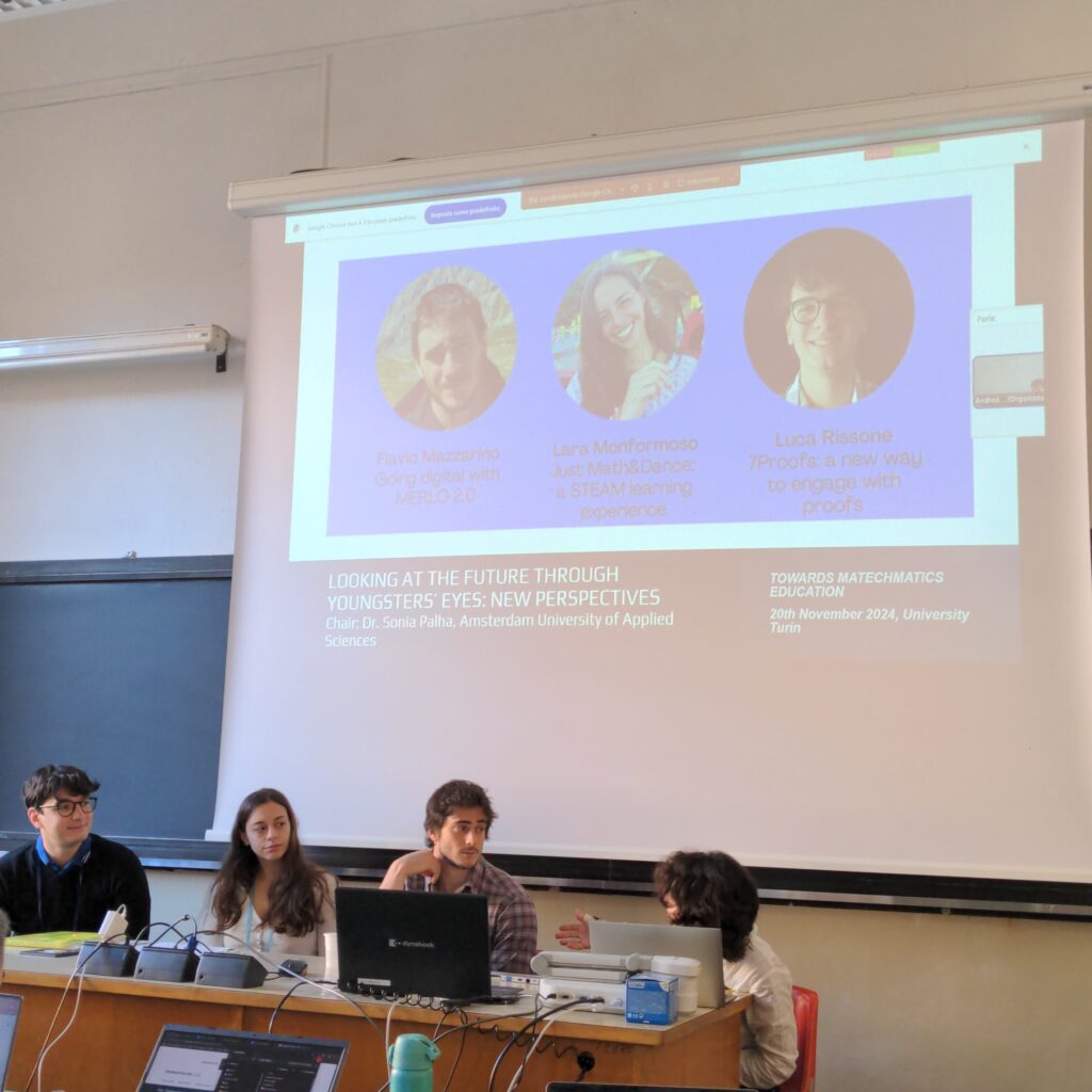 Young researchers Flavio Mazzarino, Lara Monformoso and Luca Rissone having a panel discussion with chair Sonia Palha.