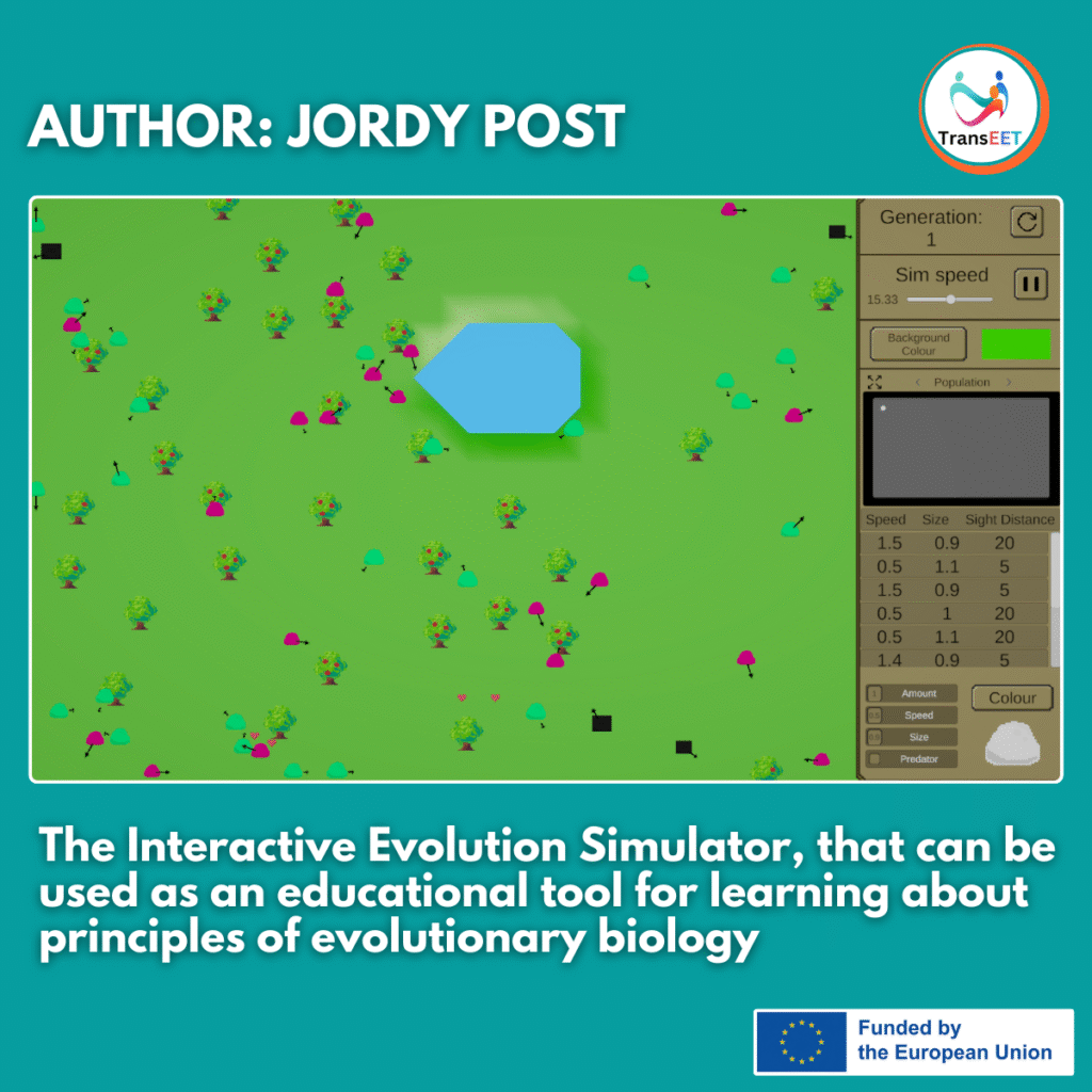 The Interactive Evolution Simulator, that can be used as an educational tool for learning about principles of evolutionary biology.
